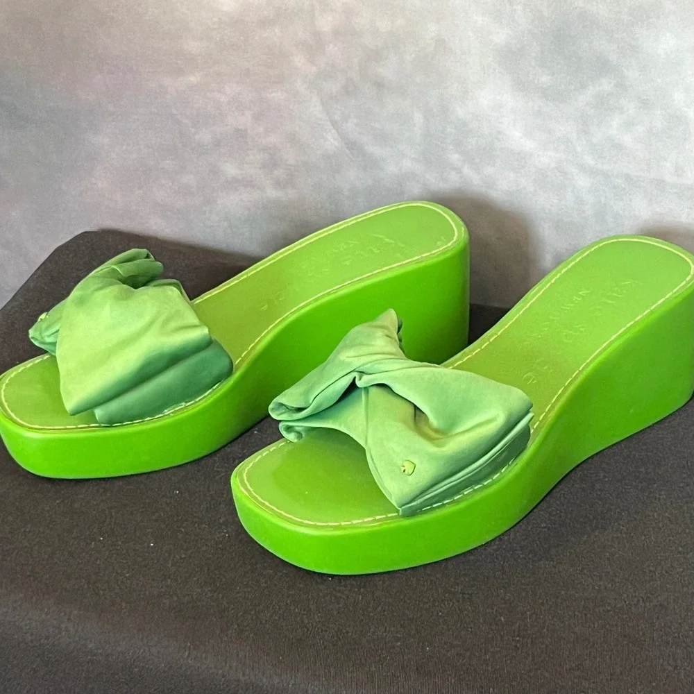 Kate Spade New York Bikini Platform Wedge Lime Green Platform Bow‎ Detail Size 7